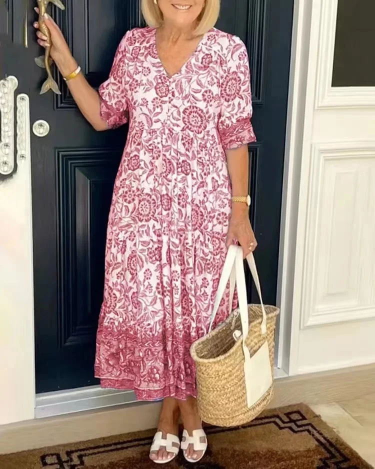 2023 new large size V-neck floral dress.jpg